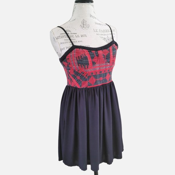 UO Staring at Stars Red and Navy Fit and Flare Embroidered Mini Dress - … - Picture 1 of 11